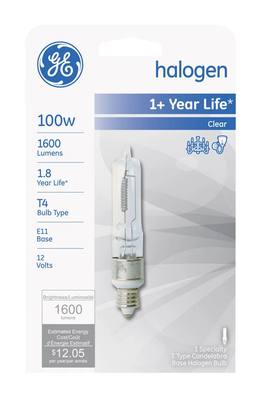 Quartz Halogen Light Bulb, Mini Candelabra Base, 100 Watt