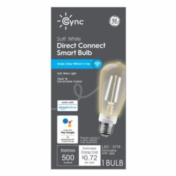 Cync Led Soft White Edison Smart Light Bulb, St19 Shape, Dimmable, 500 Lumens, 6 Watt