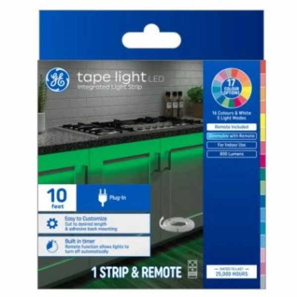 LED Tape Light Plug In Strip, Timer + Remote, 17 Colors, 10-Ft.