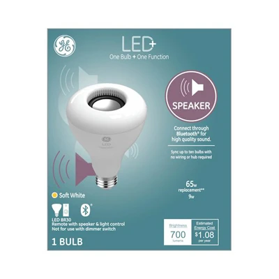 BR30 LED Bulb with Built-in Speaker and Remote Control, Soft White 700 Lumens, 9 Watt