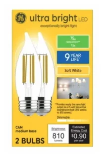 LED Decorative Flame Ultra Bright Light Bulb, Medium Base, Soft White, 7.5 Watt, 2-Pk.