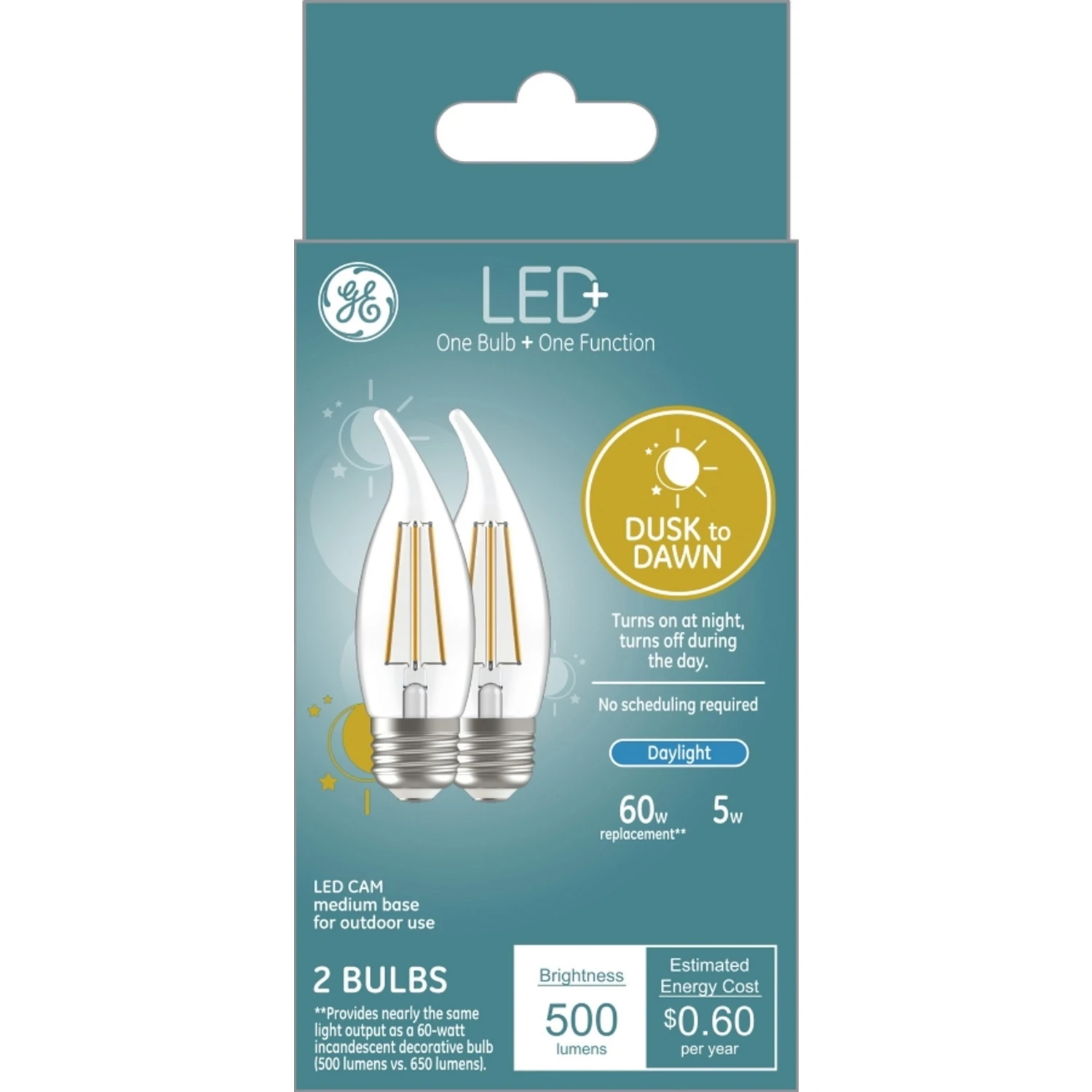 LED+ Light Bulb, Daylight, Dusk-to-Dawn, 500 Lumens, 5 Watt, 2-Pk.