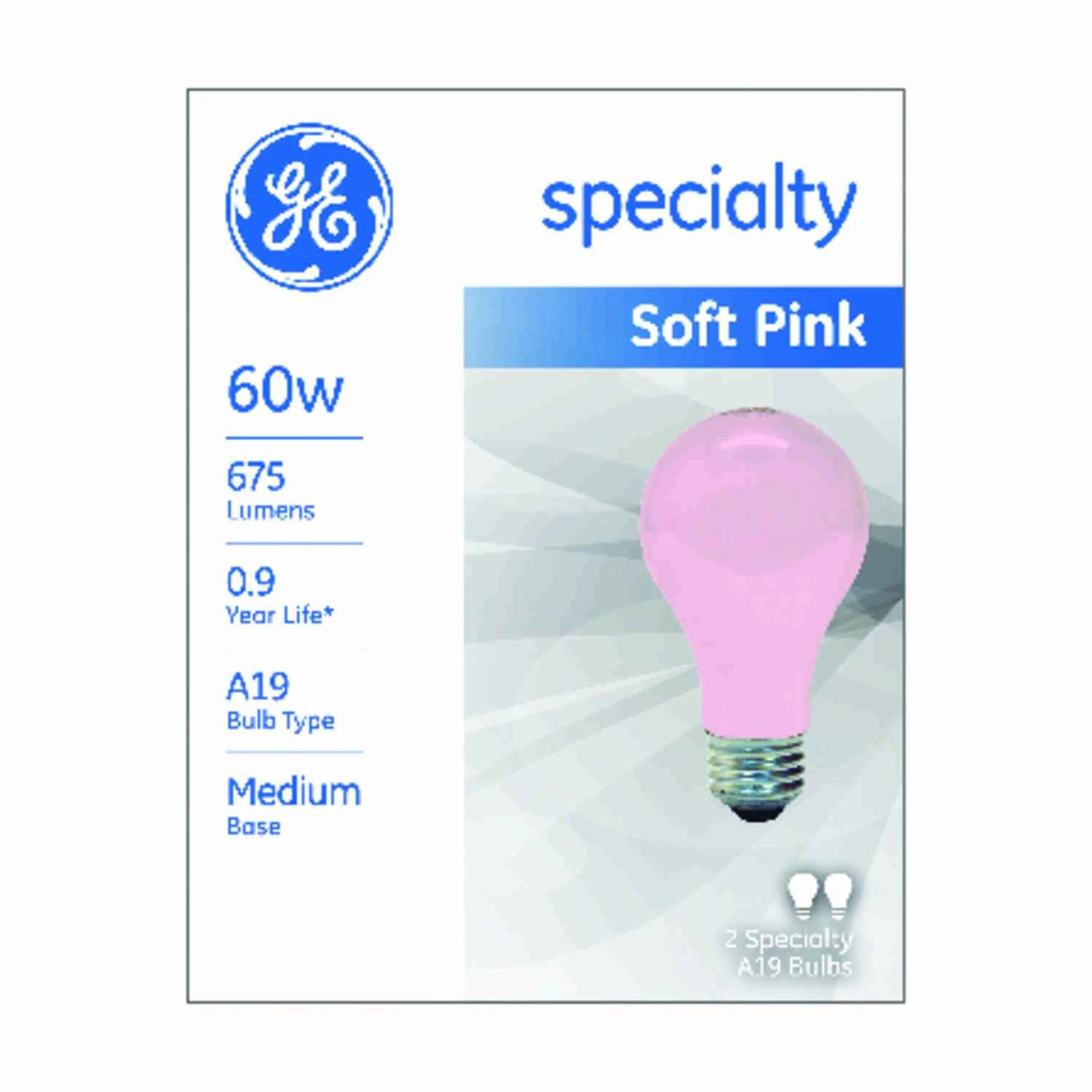 Soft Pink Light Bulb, A19 Medium Base, 60 Watt, 2-Pk.