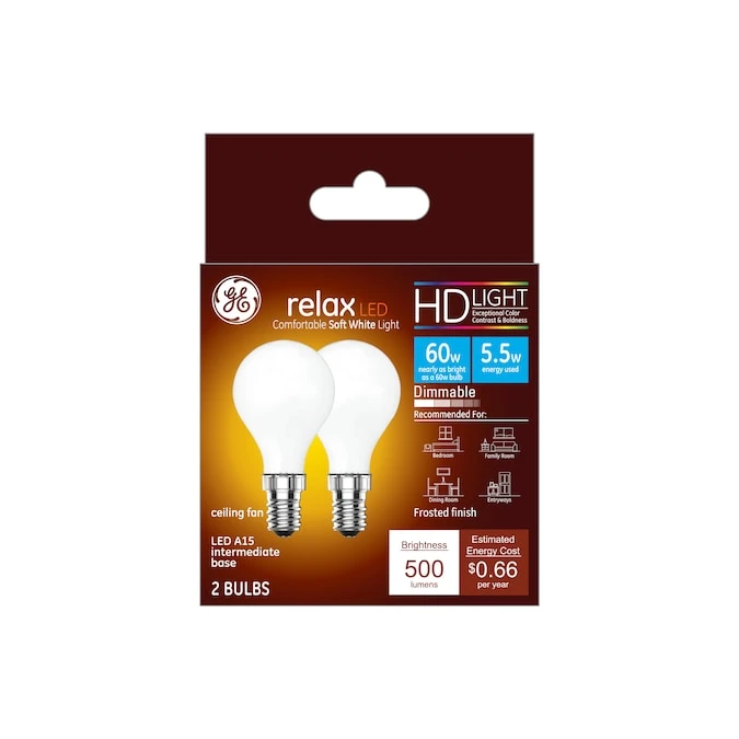 LED Frosted Ceiling Fan Light Bulb, A15 Intermediate Base, Frosted, 5.5 Watt, 2-Pk.