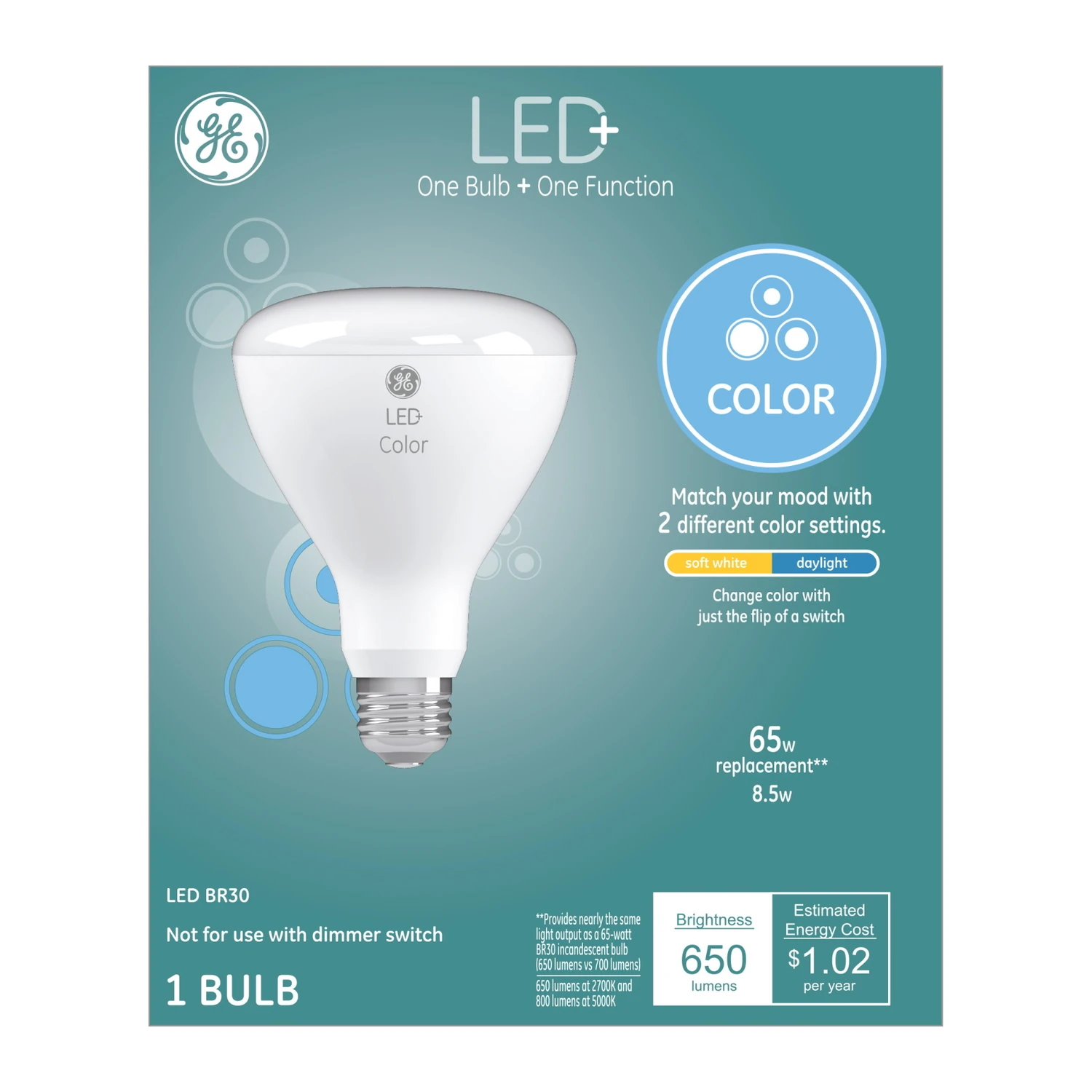 LED+ Soft White/Daylight Color-Change Light Bulb, BR30 Medium Base, 8.5 Watt