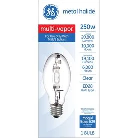 250 Watt Clear Multi-vapor Metal Halide Light Bulb, Ed28 Mogul Base