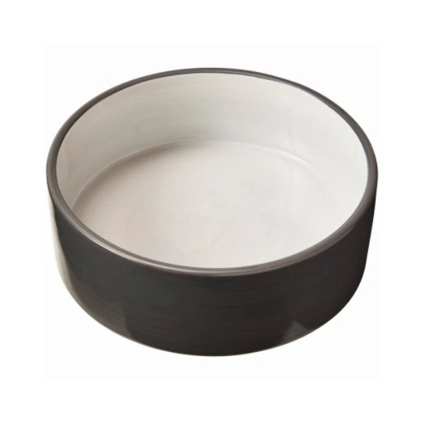 Ceramic Dog Bowl, Two-Tone Gray Finish, Seven Inch Diameter