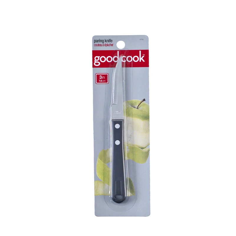 Paring Knife with Black Plastic Handle and Stainless Steel Blade