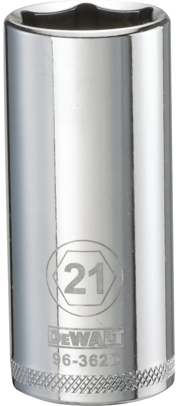 Metric Deep Socket, 6-point, 3/8-inch Drive, 21mm, Polished Chrome Vanadium Steel