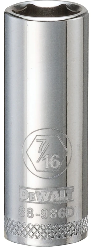 Sae Deep Socket, 6-point, 7/16-inch, 3/8-inch Drive, Chrome Vanadium Steel