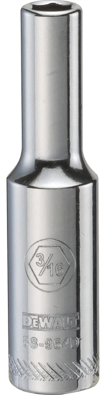 Sae Deep Socket, 6-point, 3/16-inch, 1/4-inch Drive, Chrome Vanadium Steel