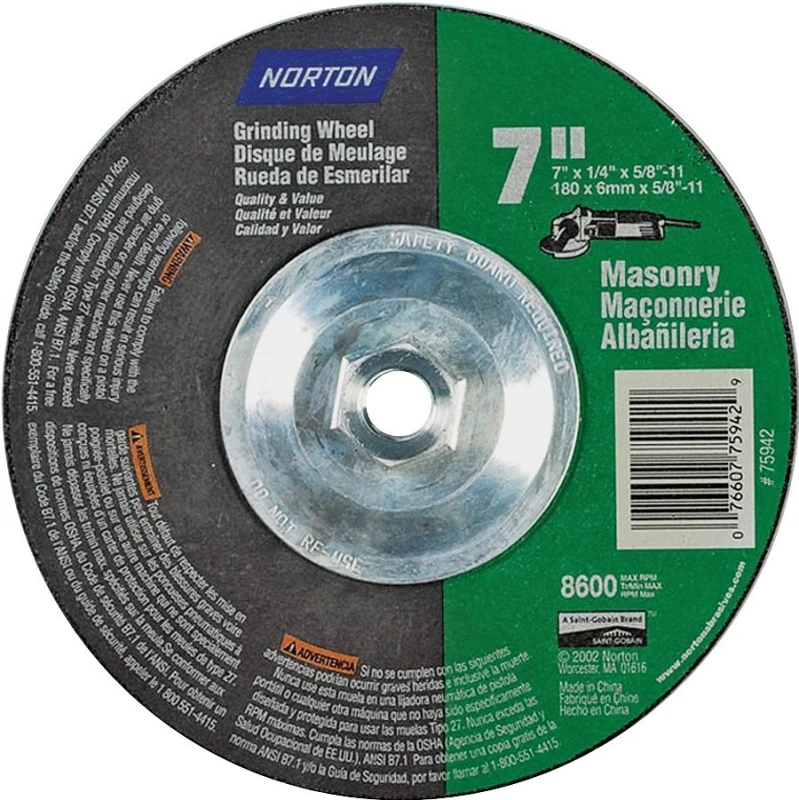 7 In. Silicon Carbide Grinding Wheel, 1/4 In. Thick, 5/8 In. Arbor, 8600 Rpm
