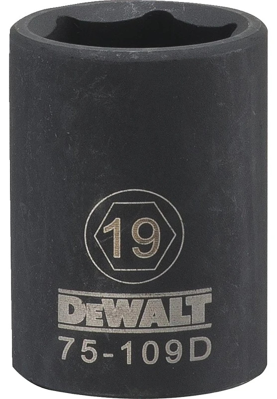 19 Millimeter Metric Impact Socket, 6-Point Design, Black Oxide Finish, 1/2 Inch Drive