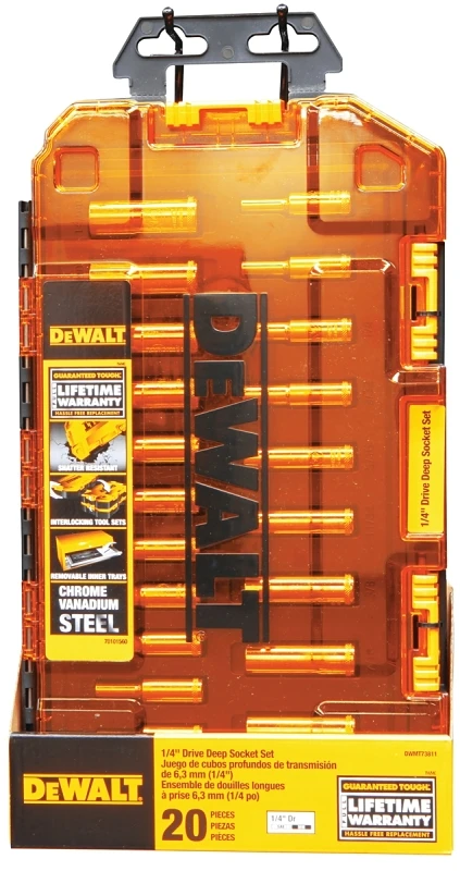 Deep Socket Set with 1/4 Inch Drive, SAE and Metric Sizes Included