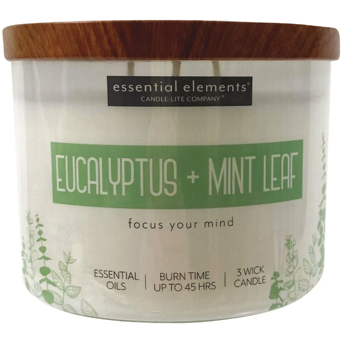 Essential Elements 14.75 Oz. Eucalyptus & Mint Leaf Jar Candle With Lid