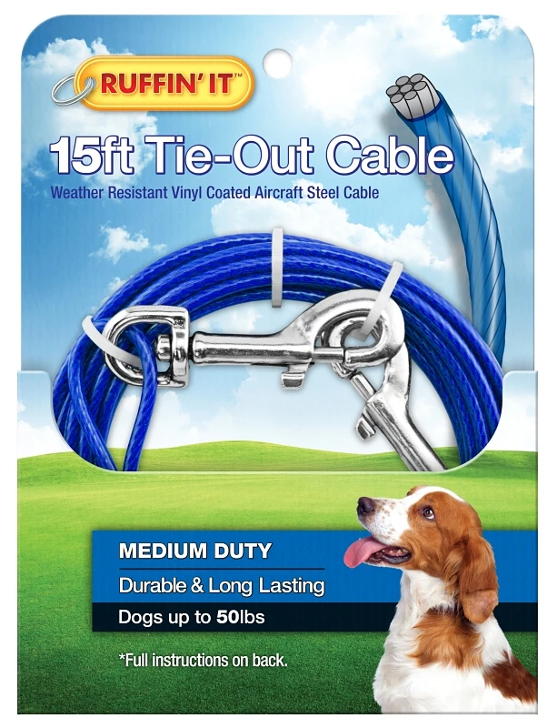 Medium-duty Dog Tie-out Cable, 15 Ft, Blue