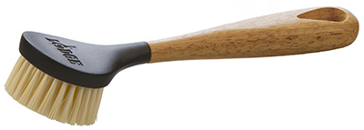 Stiff Nylon Scrub Brush With Ergonomic Wood Handle For Cast Iron Cookware