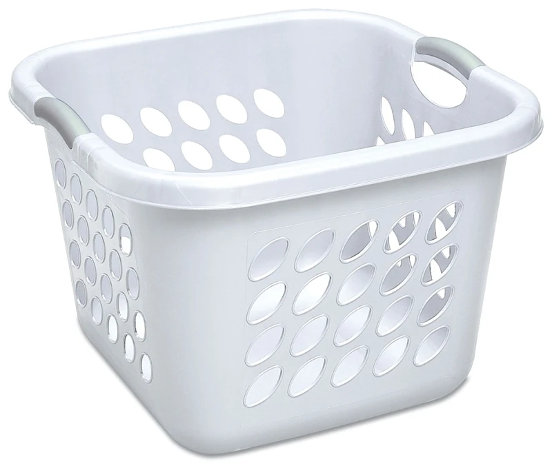 Ultra Square Laundry Basket, 19-inch, 1.5 Bushel, White With Gray Handles