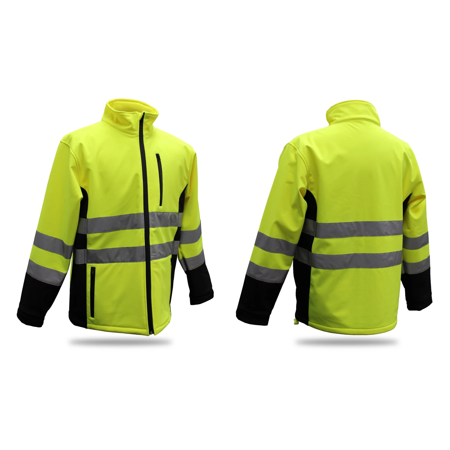 Hi-vis Yellow Polyester Rain Jacket Xl - Waterproof Softshell With Reflective Stripes