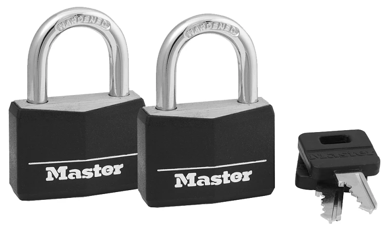 Solid-Brass Keyed Padlocks, Black Covered Key Head, 2-Pack, 1-9/16 In.