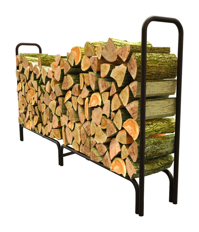 Black Powder Coated Steel Log Rack, 8 Feet, Model 15204
