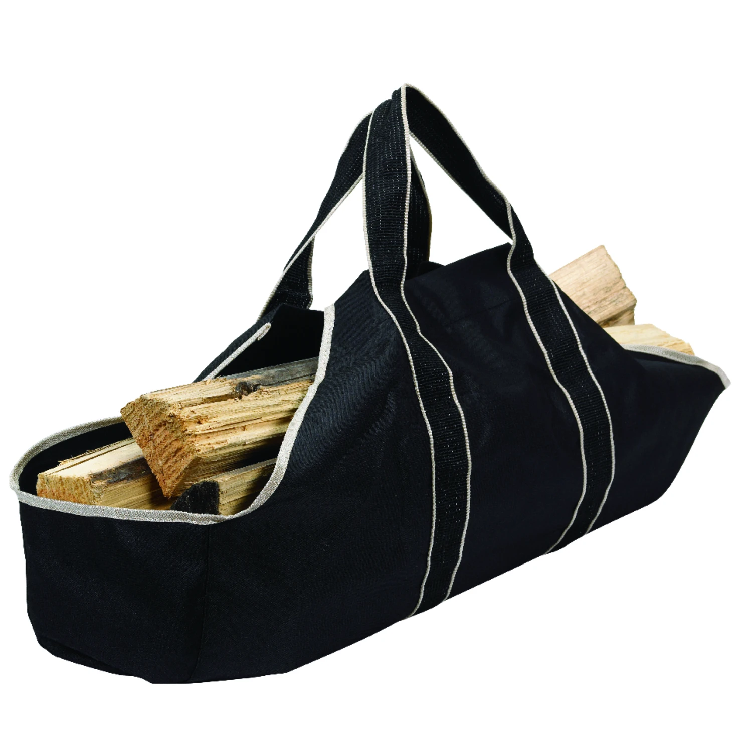 Fireplace Log Tote Bag, Black Canvas Material, 12 Inches by 27 Inches by 12 Inches