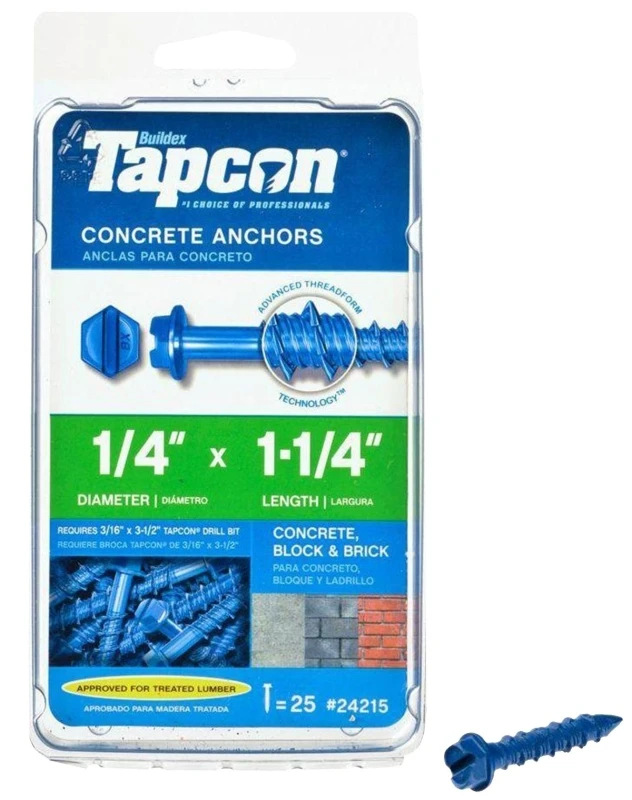 Concrete Anchors, Hex Washer Head, 1/4 x 1-1/4 In., 25-Pk.