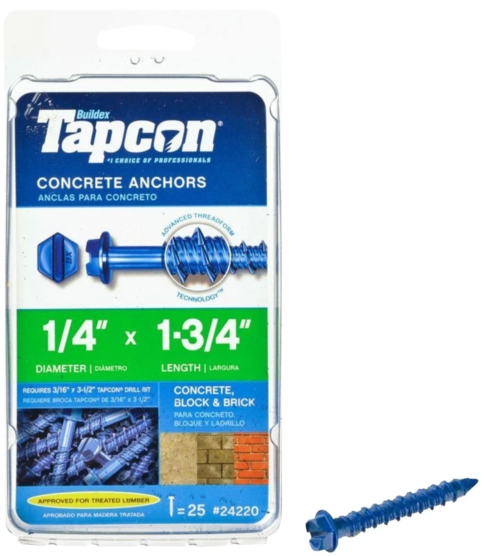 Concrete Anchors, Hex Washer Head, 1/4 x 1-3/4 In., 25-Pk.
