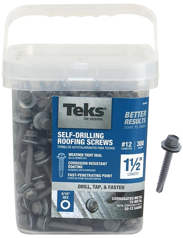 Roofing Screws, Hex Head, Metal, #12 x 1-1/2 In., 300-Pk.