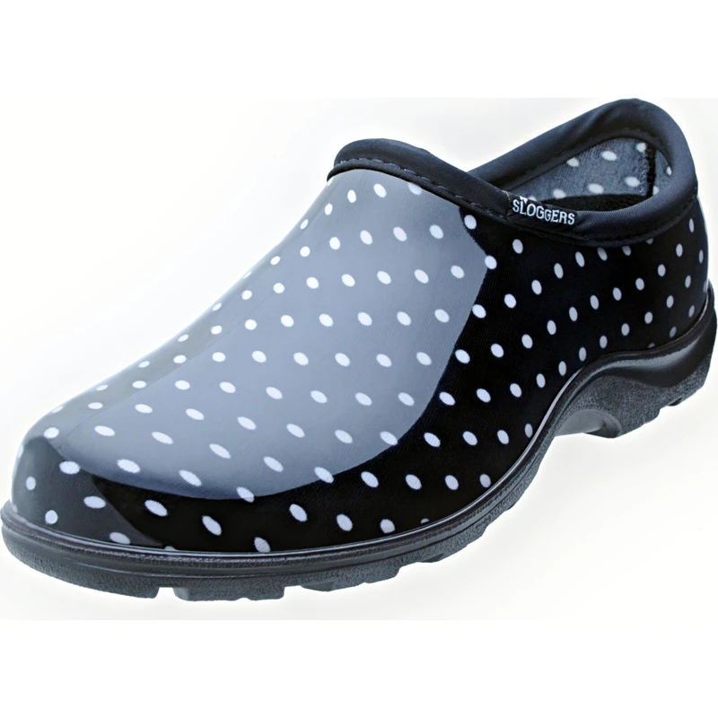 Women's Waterproof Garden/rain Shoes Size 6 Black Polka Dot