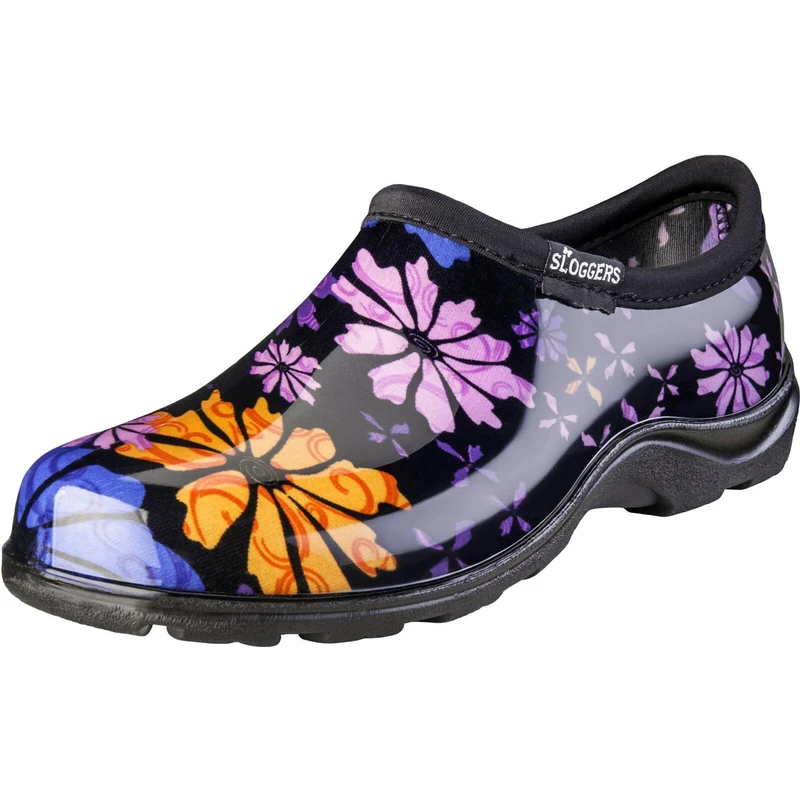 Women's Size 9 Black Flower Design Waterproof Garden Shoes