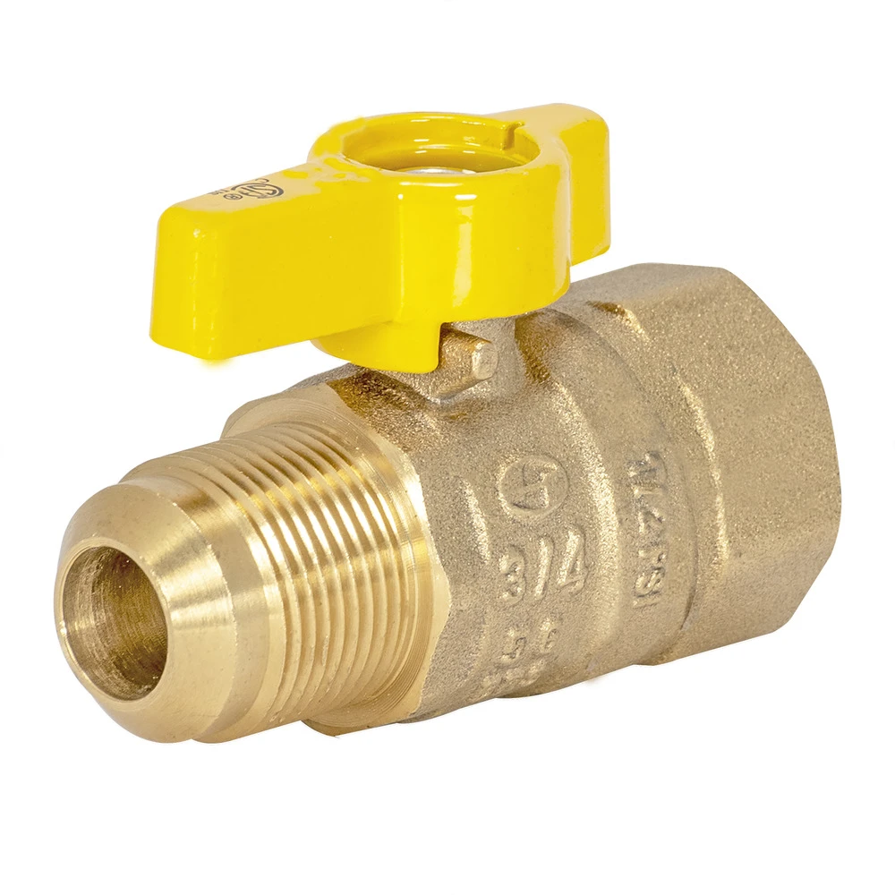 Straight Flare Brass Gas Ball Valve, 5/8 In. FL x 3/4 In. FIP