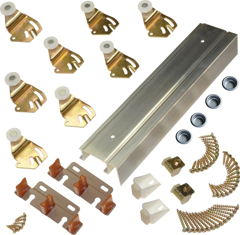 96-inch Aluminum 2 Door Bypass Track Hardware With Adjustable Hangers And Wheel Hanger