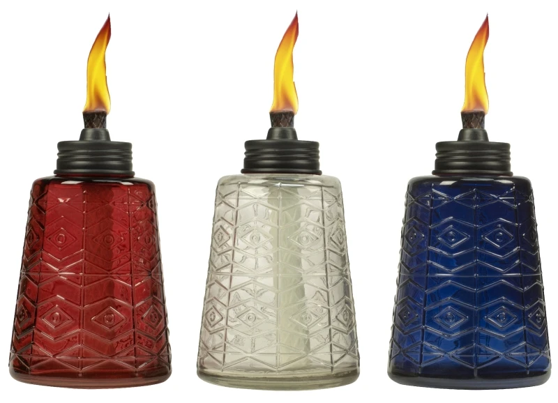 Patio Table Torch with Molded Glass, 6 Inch Height, Assorted Colors