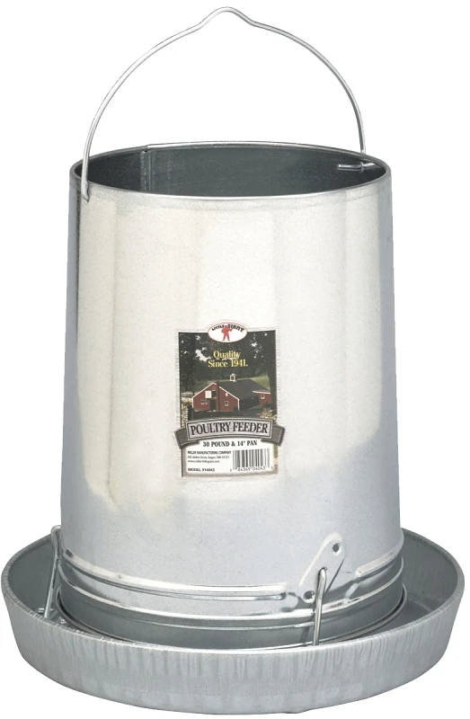 Galvanized Hanging Poultry Feeder, 30 Lb Capacity, Rolled Edge Design