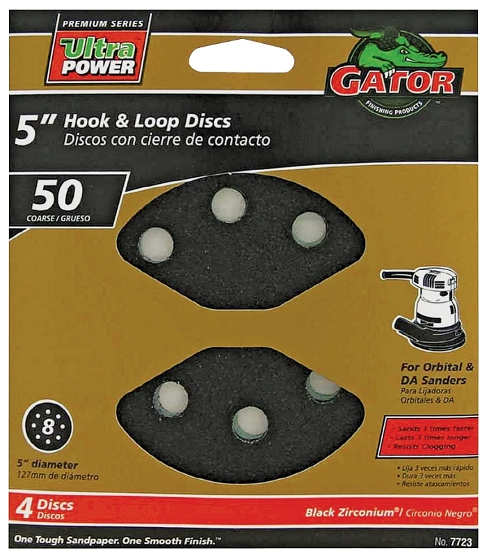 8-Hole 50-Grit Hook-and-Loop Sanding Discs, 5 In., 4-Pk.