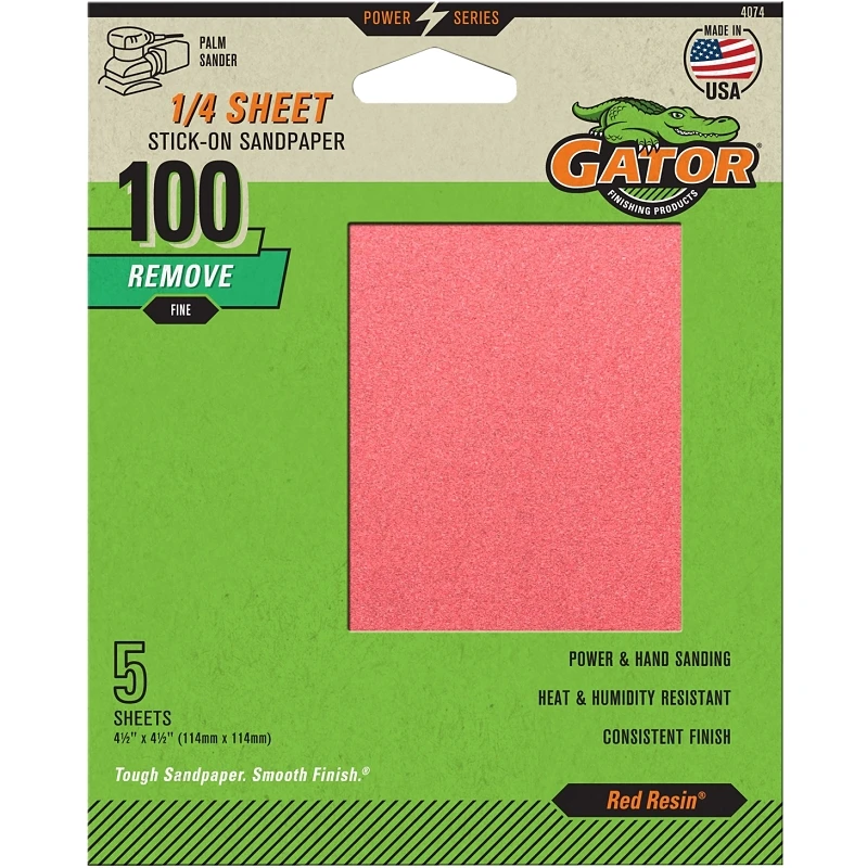 Sanding Sheet, Aluminum Oxide, 100-Grit, 4-1/2 x 4-1/2 In., 5-Pk.