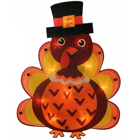 12 X 16 Inch Lighted Thanksgiving Turkey Shimmer Ornamental Decoration With Pilgrim Hat