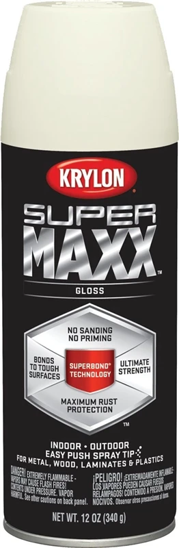 Supermaxx All-in-one Spray Paint & Primer, Gloss Finish, Ivory, 12 Oz Can