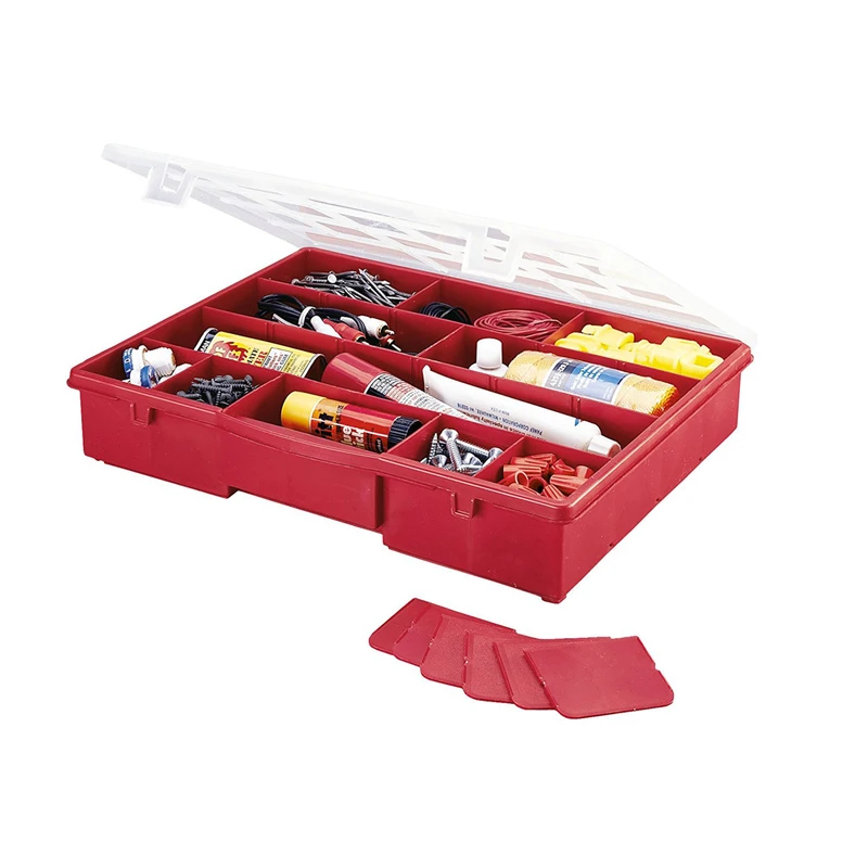 Sbr-18 Red Tool Storage Box With 17 Compartments And Removable Dividers