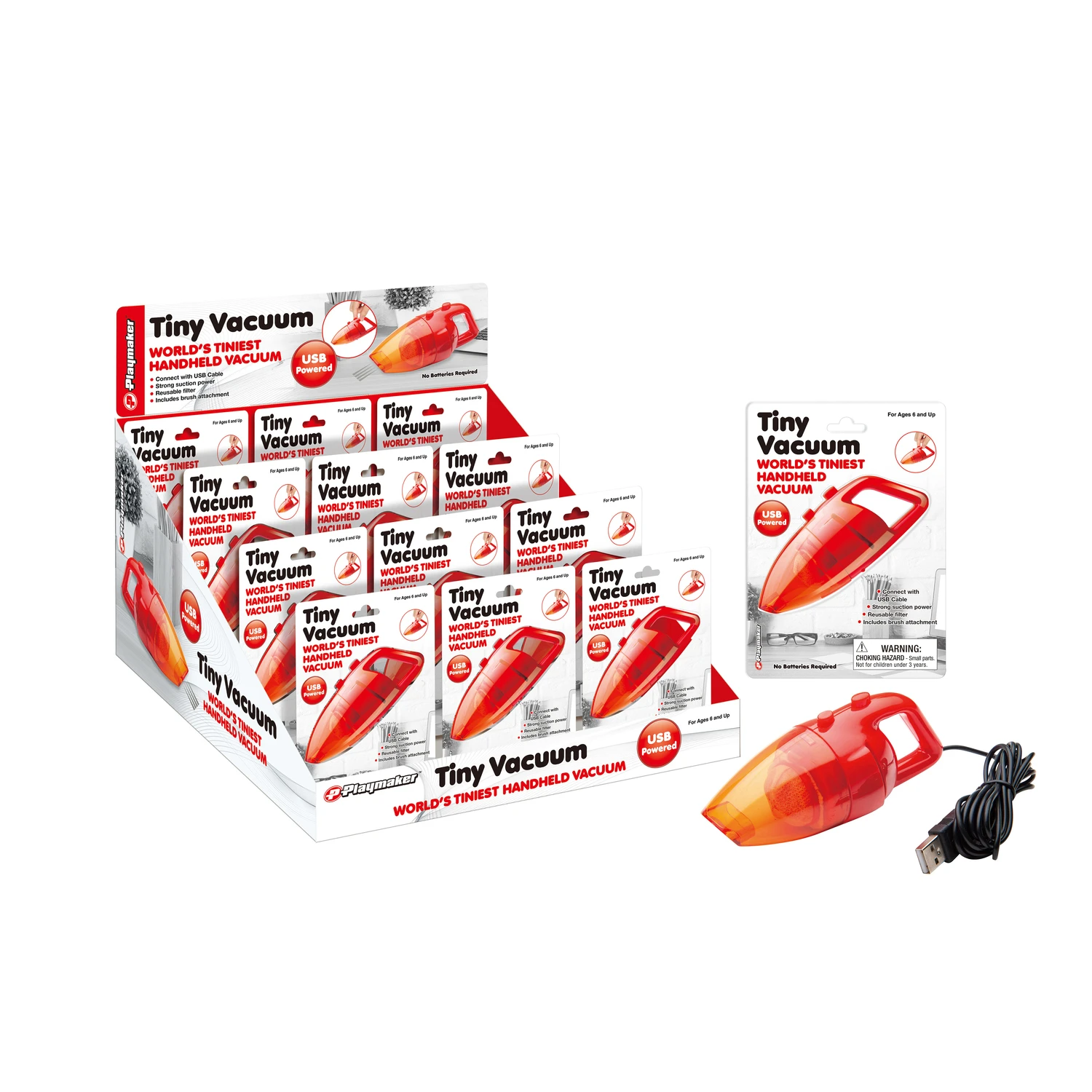 Tiny Vacuum Toy - World's Tiniest Handheld Vacuum, Usb Powered, Red