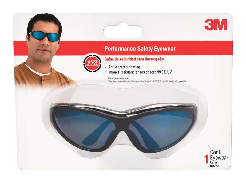 Lightweight Safety Glasses With Blue Lens And Black Frame, Model 90763-8v025t