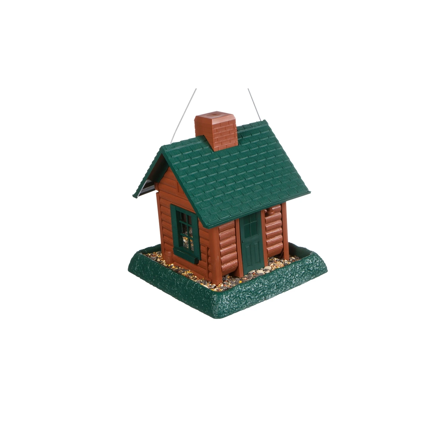 Log Cabin Wild Bird Feeder 1 Lb Capacity 4 Ports Plastic Hopper