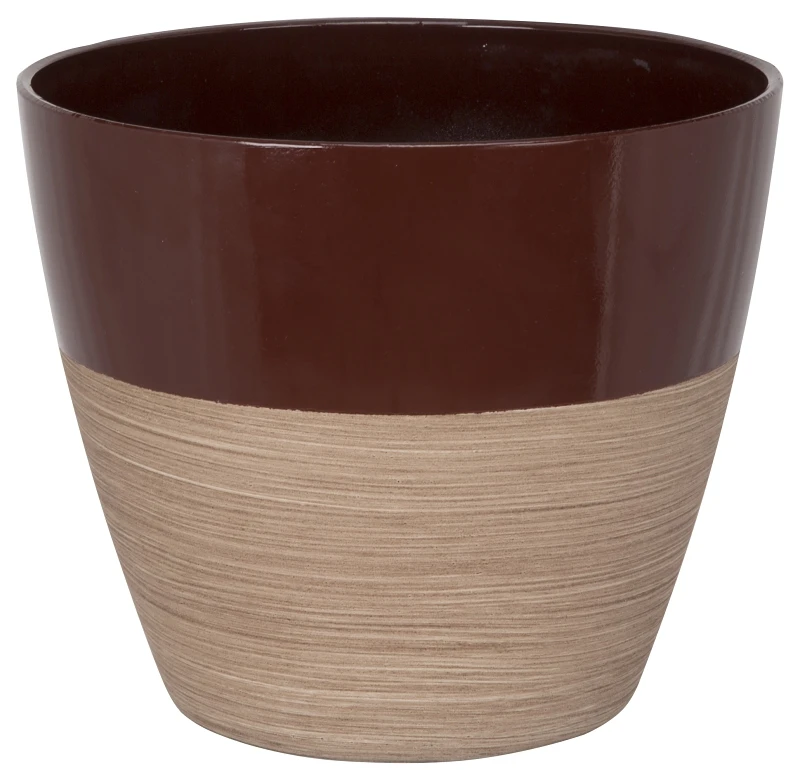 Pt-s068 8 Inch Round Resin Planter In Red/wood Finish