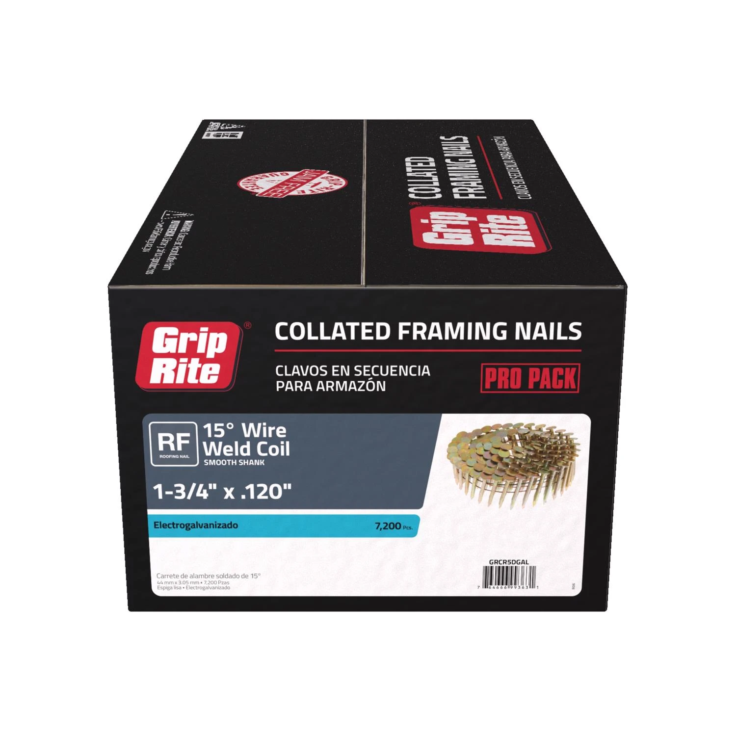 Collated Roofing Nails, Electrogalvanized Steel, 15 Degree, 1-3/4 x .120 In., 1000-Pk.