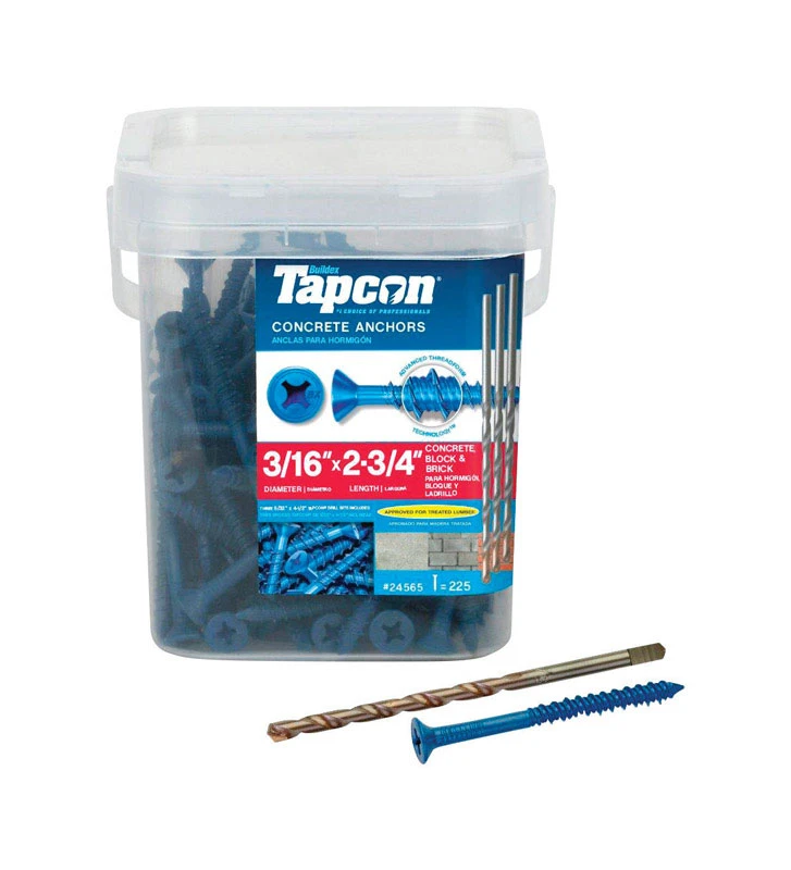 Concrete Screw Anchors, Star Drive, 3/16 x 2-3/4 In., 225-Pk.