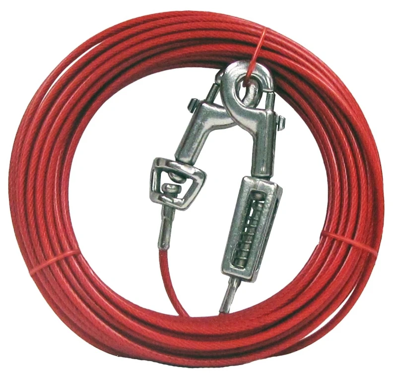 Red Vinyl Coated Cable Dog Tie Out For Large Dogs, 40 Ft Length