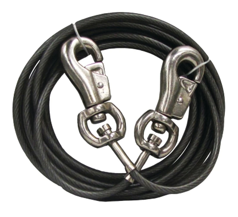 Silver Vinyl Coated Cable Dog Tie Out X-large 30 Feet For Dogs Up To 250 Lbs