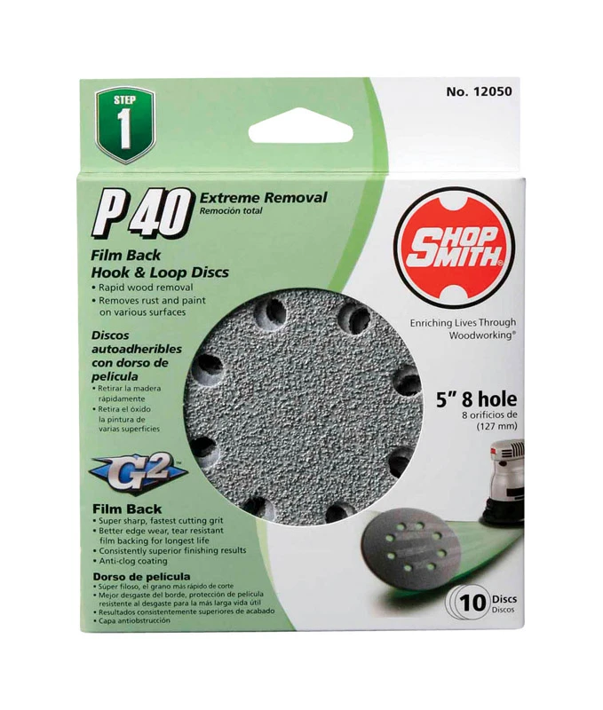 Gator Blade 5 In. 40-Grit 8-Hole Pattern Vented Sanding Disc with Hook & Loop Backing (10-Pack)