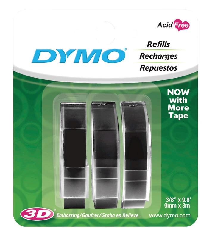 Self-adhesive 3/8 In. W X 9.8 Ft. L Black Embossing Label Maker Tape
